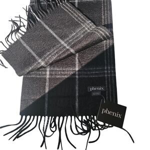 Phenix Cashmere NWT Black & White Plaid Scarf with Fringes Great Christmas Gift